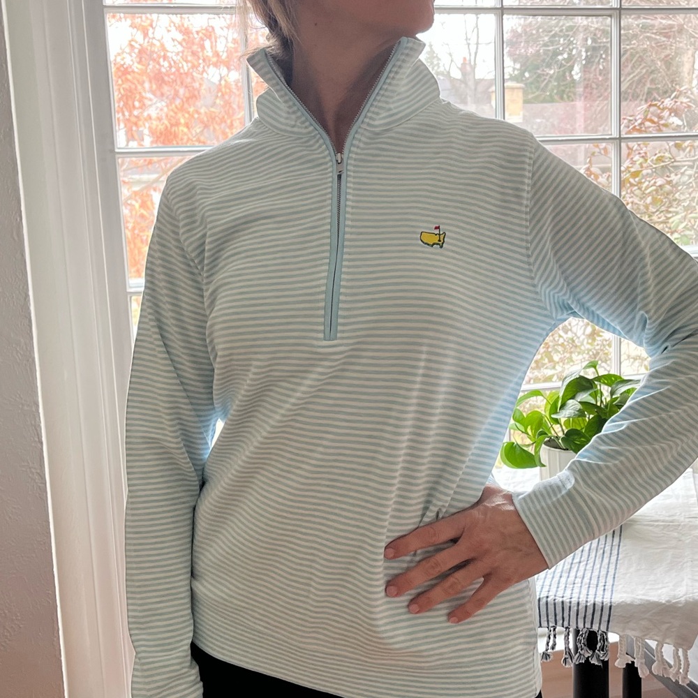 Masters Golf Gear. Magnolia Light Blue & White Striped Zip-Up. NWT women’s large - Picture 2 of 10